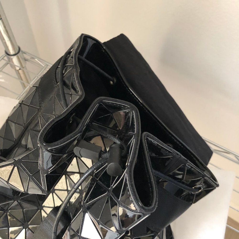 Black Vinyl Geometric Drawstring Backpack - image 3